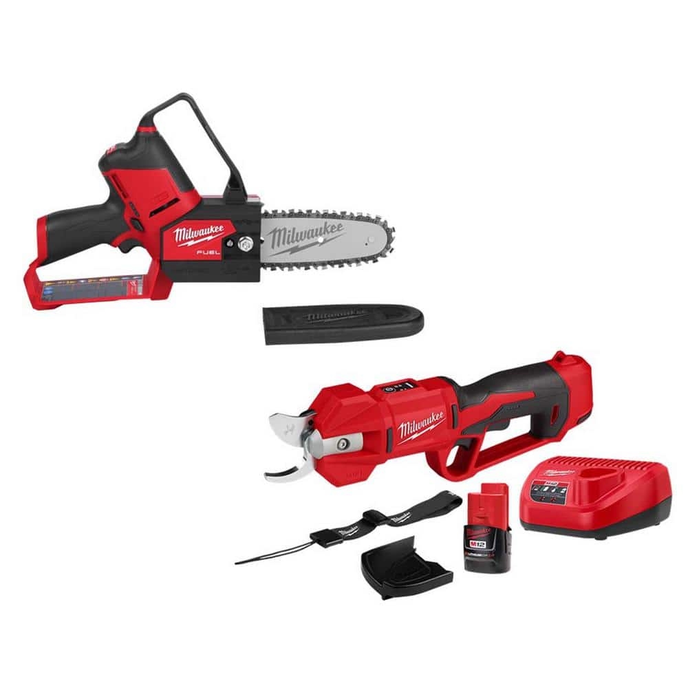 Milwaukee M12 FUEL 6 In 12V Lithium Ion Brushless Electric Cordless Pruning Saw HATCHET With M12 Pruner Shears Kit 2527 20 2534 21 The Home Depot
