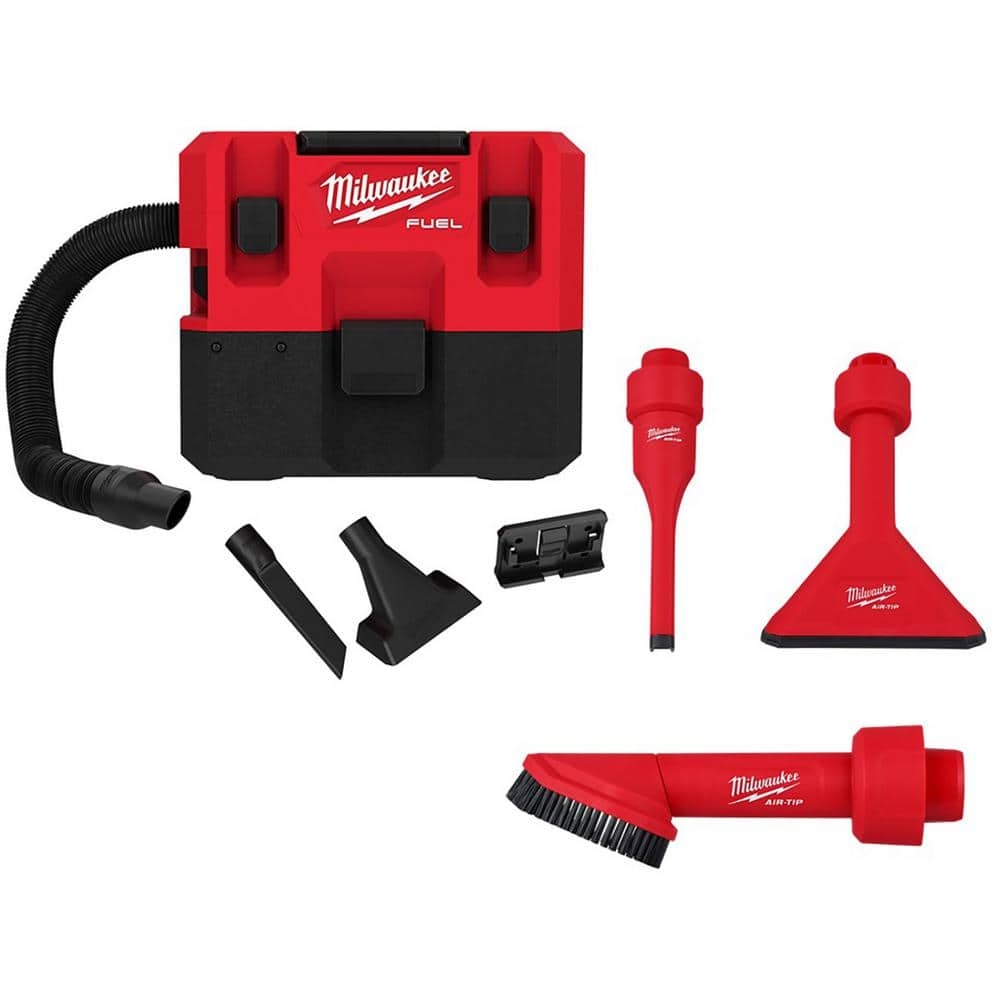 Milwaukee M12 FUEL Cordless 1 6 Gal Wet Dry Vacuum With AIR TIP 1 1 4 In 2 1 2 In 3 Piece Crevice Nozzle And Brush Kit 0960 20 49 90 2034 49 90 2021 The Home Depot