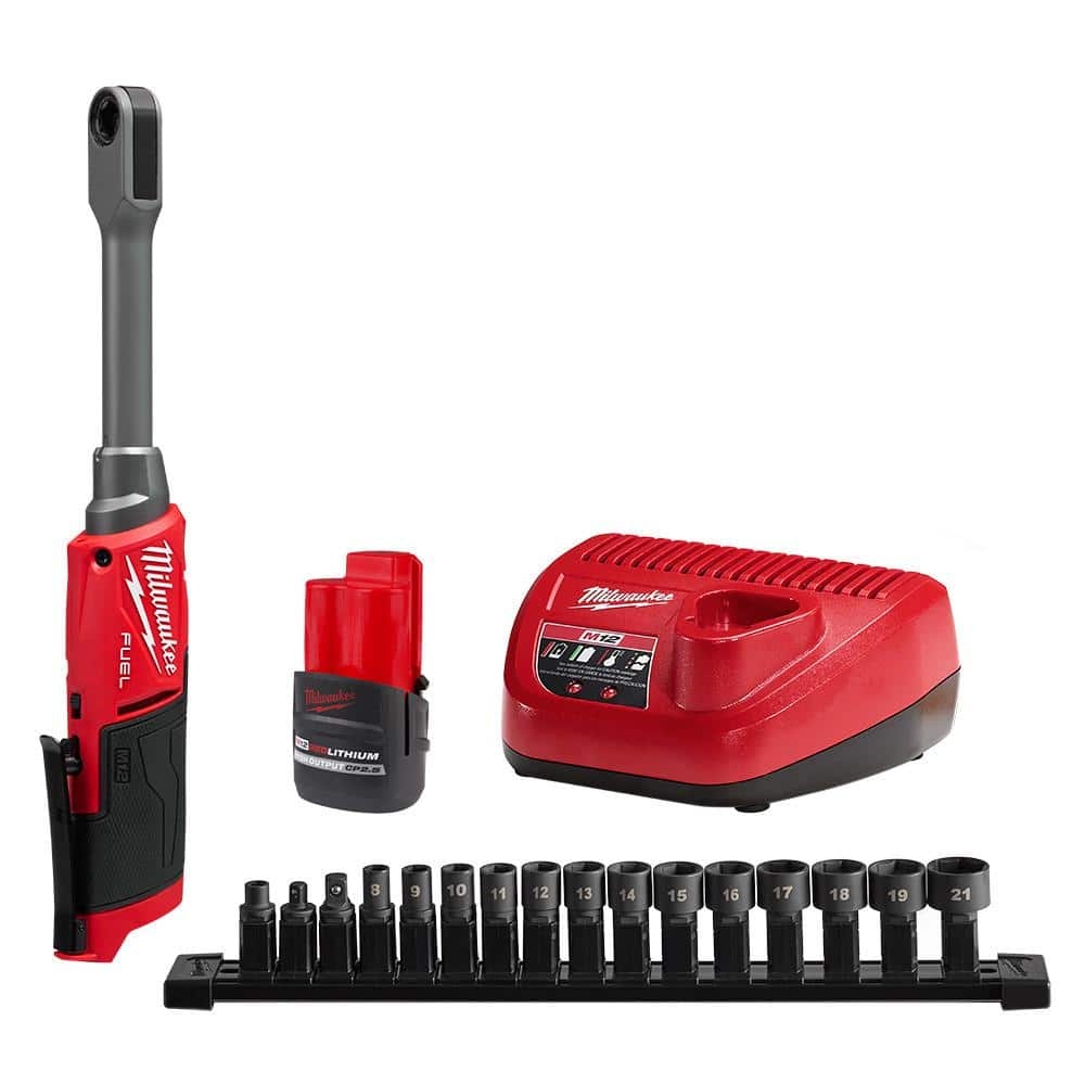 Milwaukee M12 FUEL INSIDER 12V Lithium Ion Brushless Cordless 1 4 In 3 8 In Extended Reach Box Ratchet Kit W Battery Charger 3050 21 The Home Depot