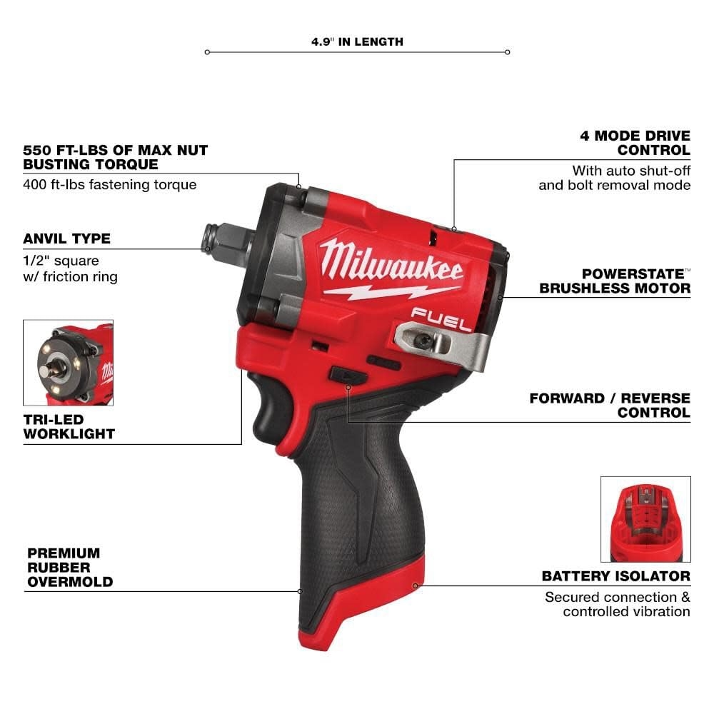 Milwaukee M12 FUEL Stubby 1 2 Inch Impact Wrench Bare Tool Amazon
