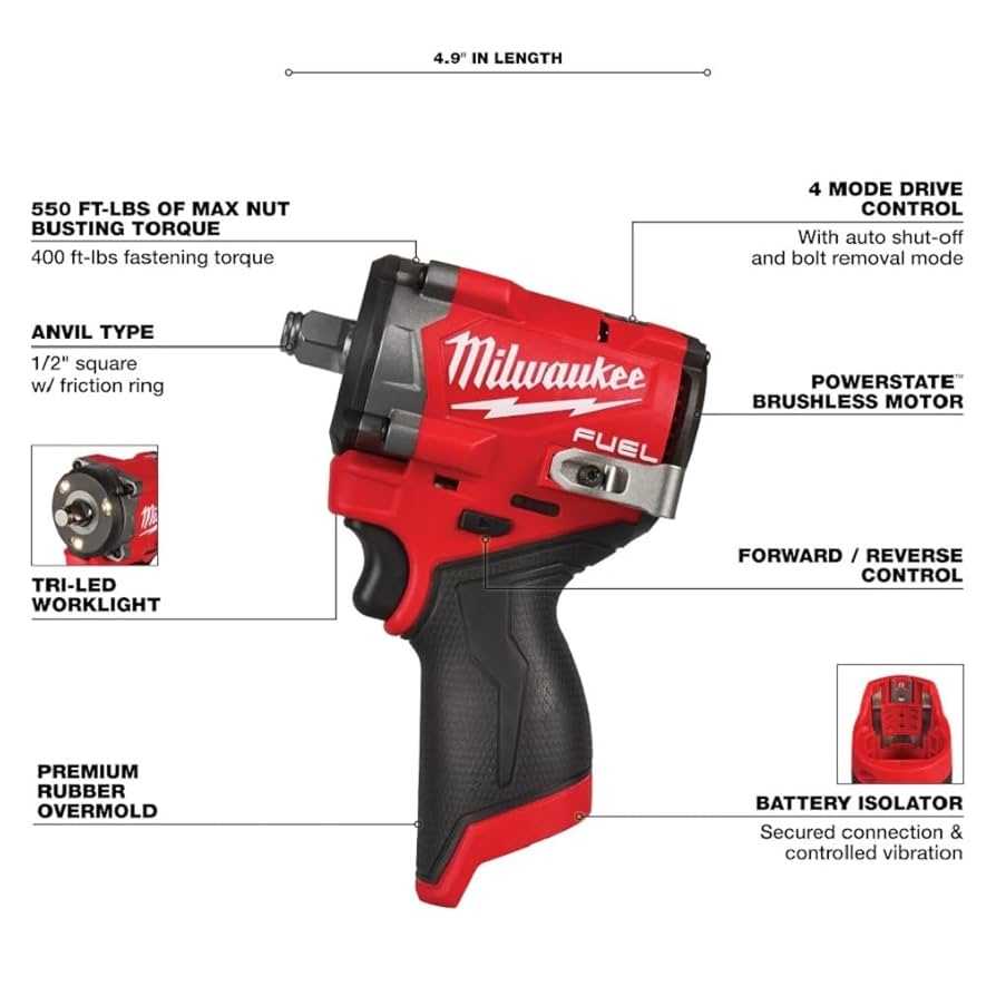 Milwaukee M12 FUEL Stubby 1 2 Inch Impact Wrench Bare Tool Package Consists Of 10 Units Of Product Amazon