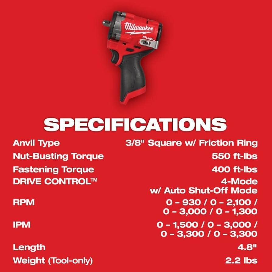 Milwaukee M12 FUEL Stubby 3 8 Inch Impact Wrench Bare Tool TPT Premium Cart Amazon
