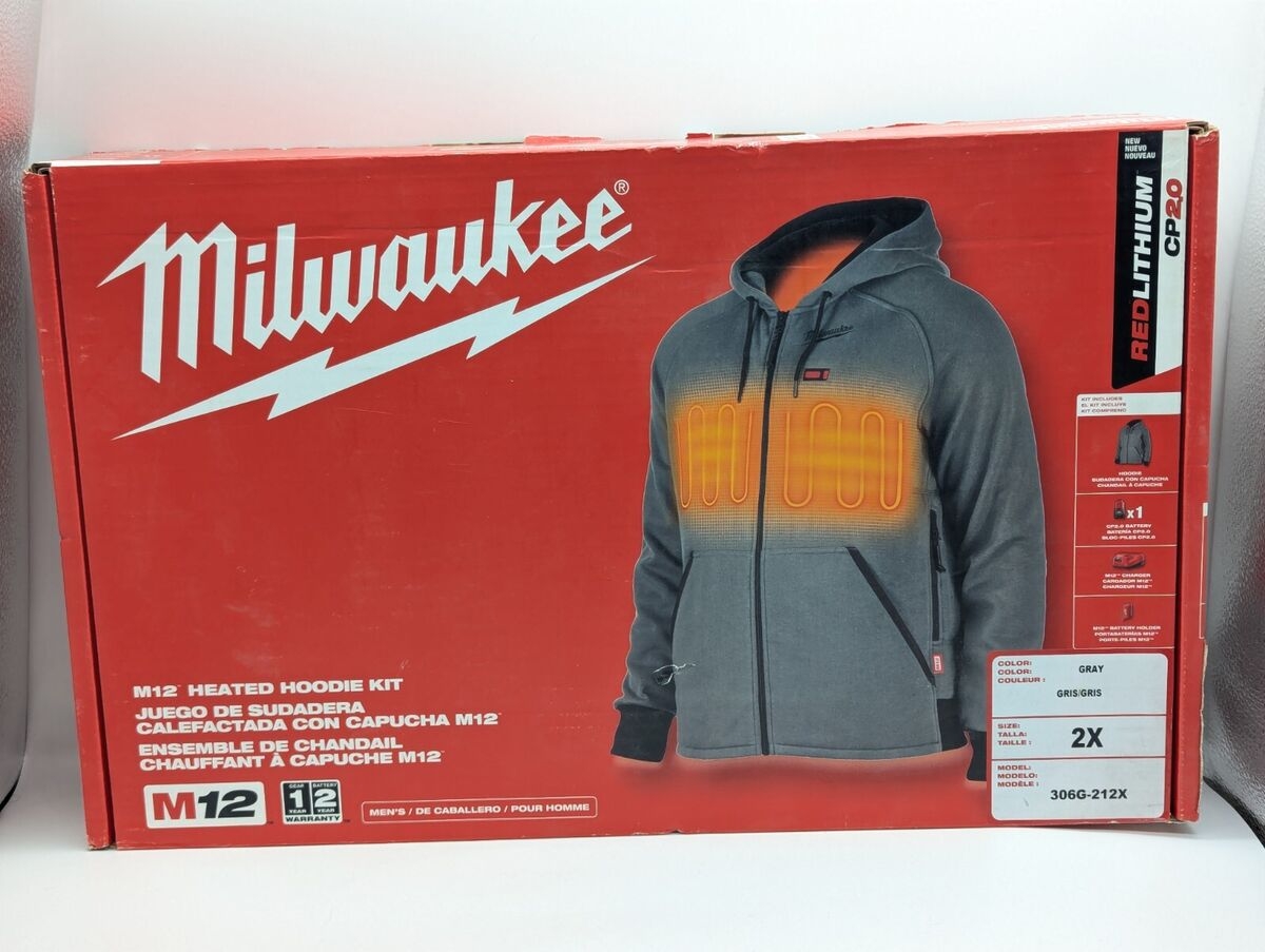 Milwaukee M12 Heated Hoodie Kit 306G 212X XX Large Gray W Battery Charger 45242659258 EBay