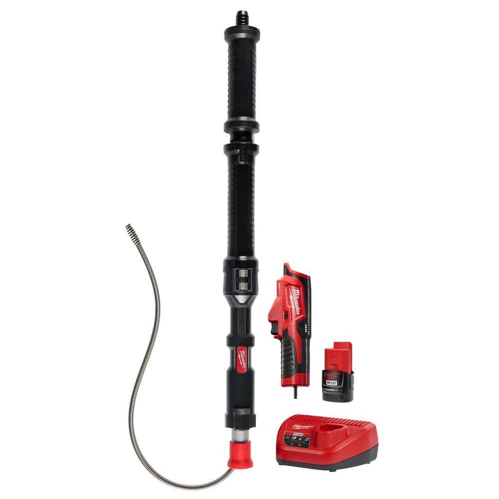 Milwaukee M12 Trap Snake 12V Lithium Ion Cordless 4 Ft Urinal Auger Drain Cleaning Kit 3574 21 The Home Depot
