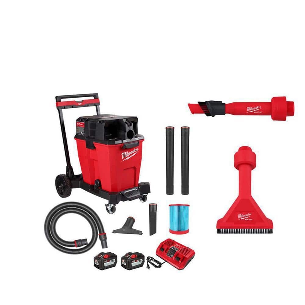 Milwaukee M18 FUEL 12 Gal Cordless Dual Battery Wet Dry Shop Vac Kit With AIR TIP 1 1 4 In 2 1 2 In Utility Brush And Nozzle 0930 22HD 49 90 2028 49 90 2038 The Home Depot