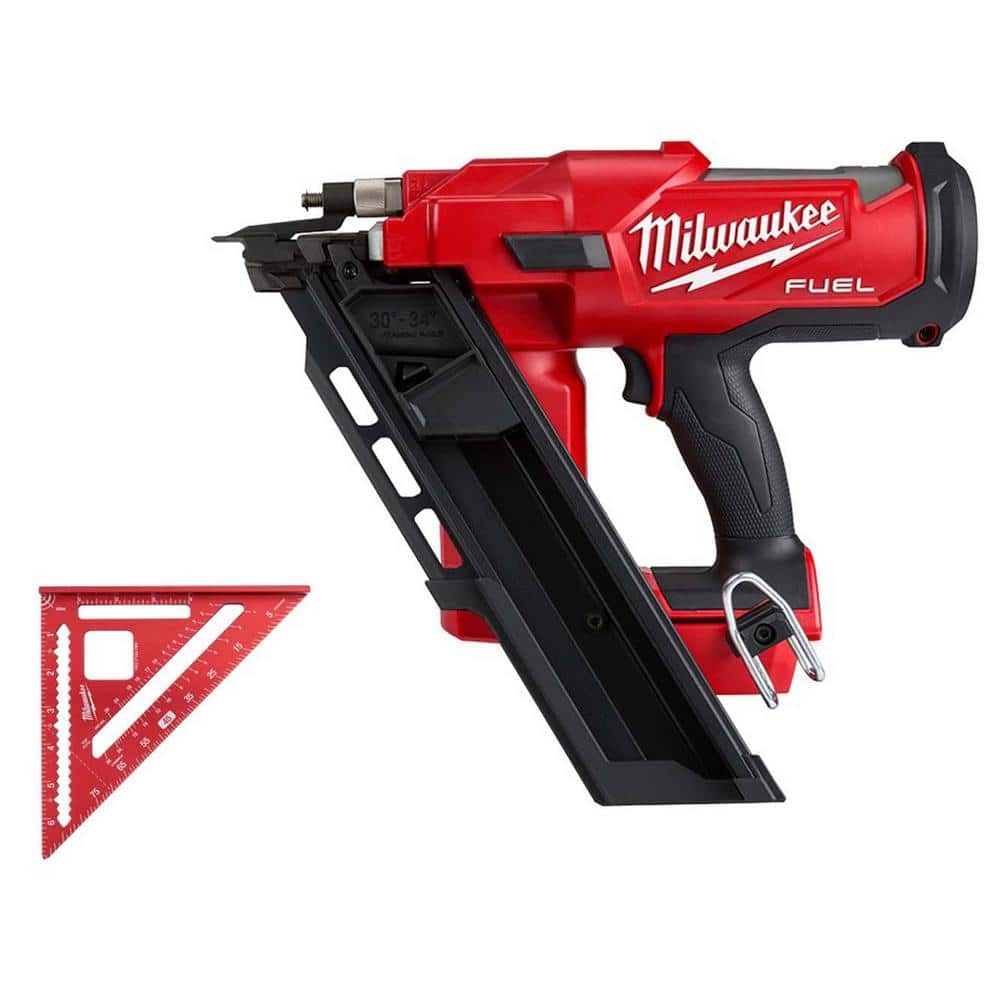 Milwaukee M18 FUEL 3 1 2 In 18 Volt 30 Degree Lithium Ion Brushless Cordless Framing Nailer Tool Only W 7 In Rafter Square 2745 20 MLSQ070 The Home Depot
