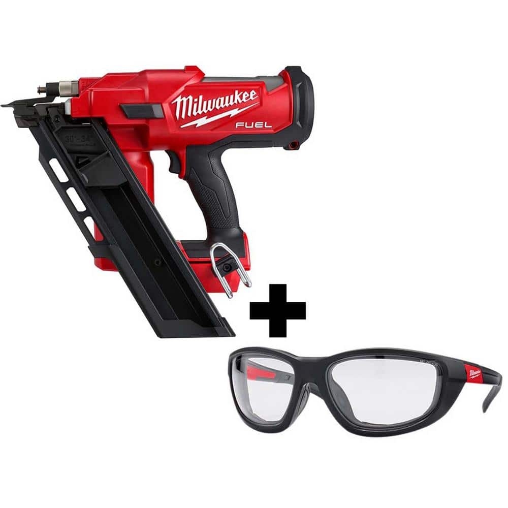 Milwaukee M18 FUEL 3 1 2 In 18 Volt 30 Degree Lithium Ion Brushless Framing Nailer And Performance Safety Glasses With Gasket 2745 20 48 73 2040 The Home Depot