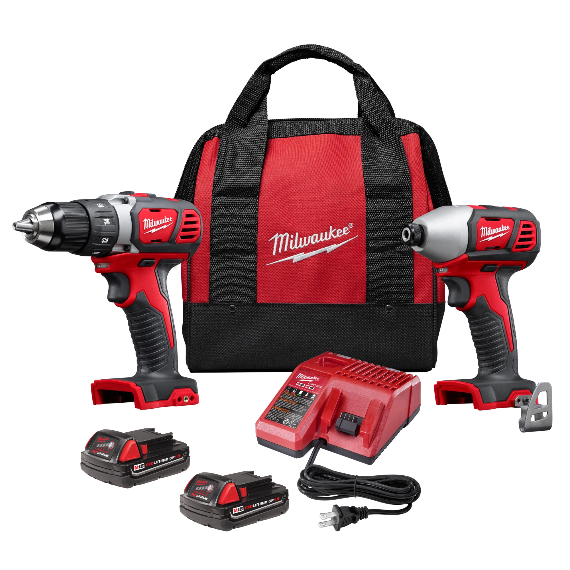 Milwaukee M18 Li Ion Compact Cordless Power Tool Set 1 2in Drill Driver And 1 4in Hex Impact Driver 2 Batteries Model 2691 22 Northern Tool