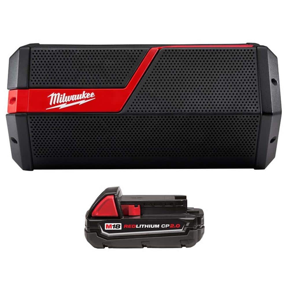 Milwaukee M18 M12 Lithium Ion Cordless Wireless Jobsite Speaker W 2 0ah Battery 2891 20 48 11 1820 The Home Depot