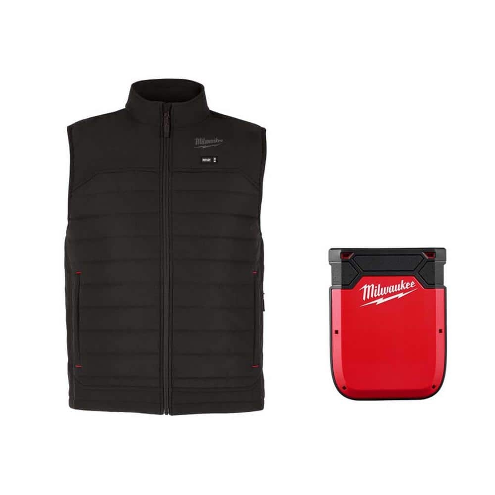 Milwaukee Men s Large M12 12V Lithium Ion Cordless AXIS Black Heated Vest And Power Source W App Control M300B 20L 48 11 2330 The Home Depot