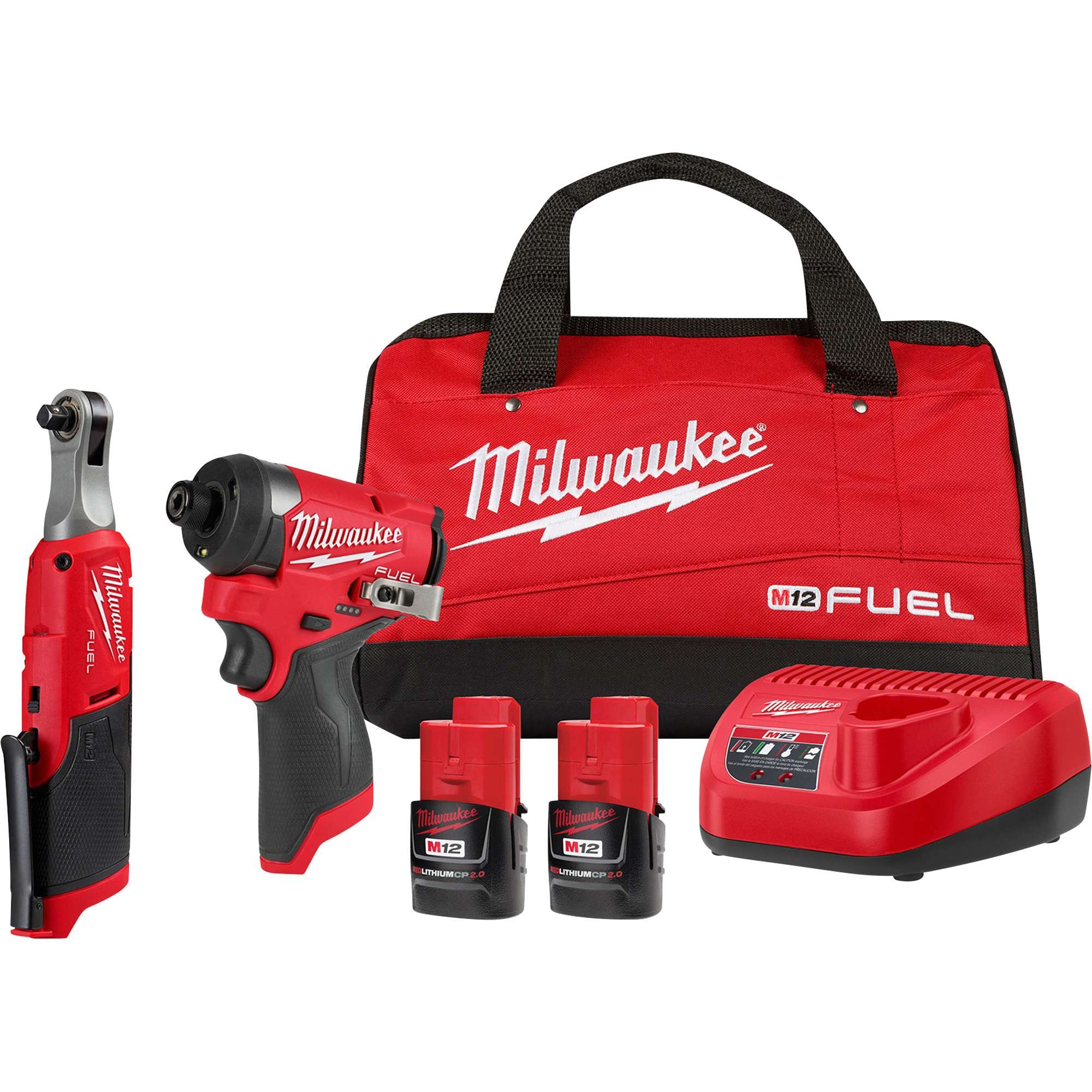 Milwaukee Tool M12 FUEL 1 4 Hex Impact Driver Kit W 3 8 High Speed Ratchet Techs Choice Tools Equipment