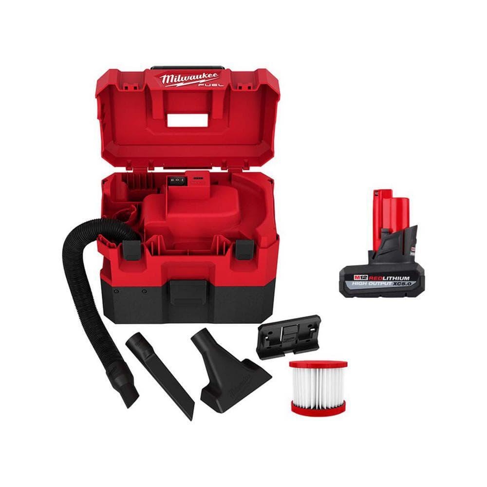 Milwaukee Wet Dry Vacuum 12V 1 6 Gal W High Output 5 0 Ah Battery Crevice Tool EBay