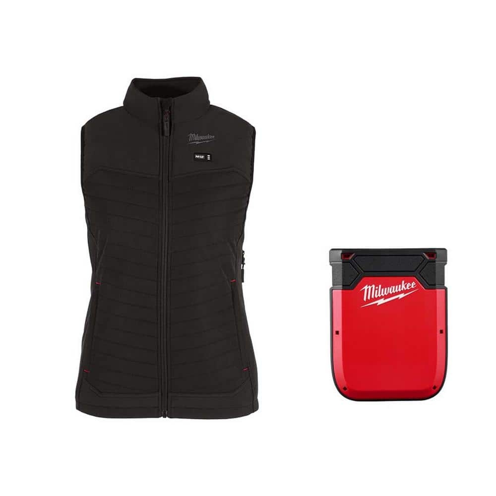 Milwaukee Women s Medium M12 12V Lithium Ion Cordless AXIS Black Heated Vest And Power Source W App Control F300B 21M 48 11 2330 The Home Depot