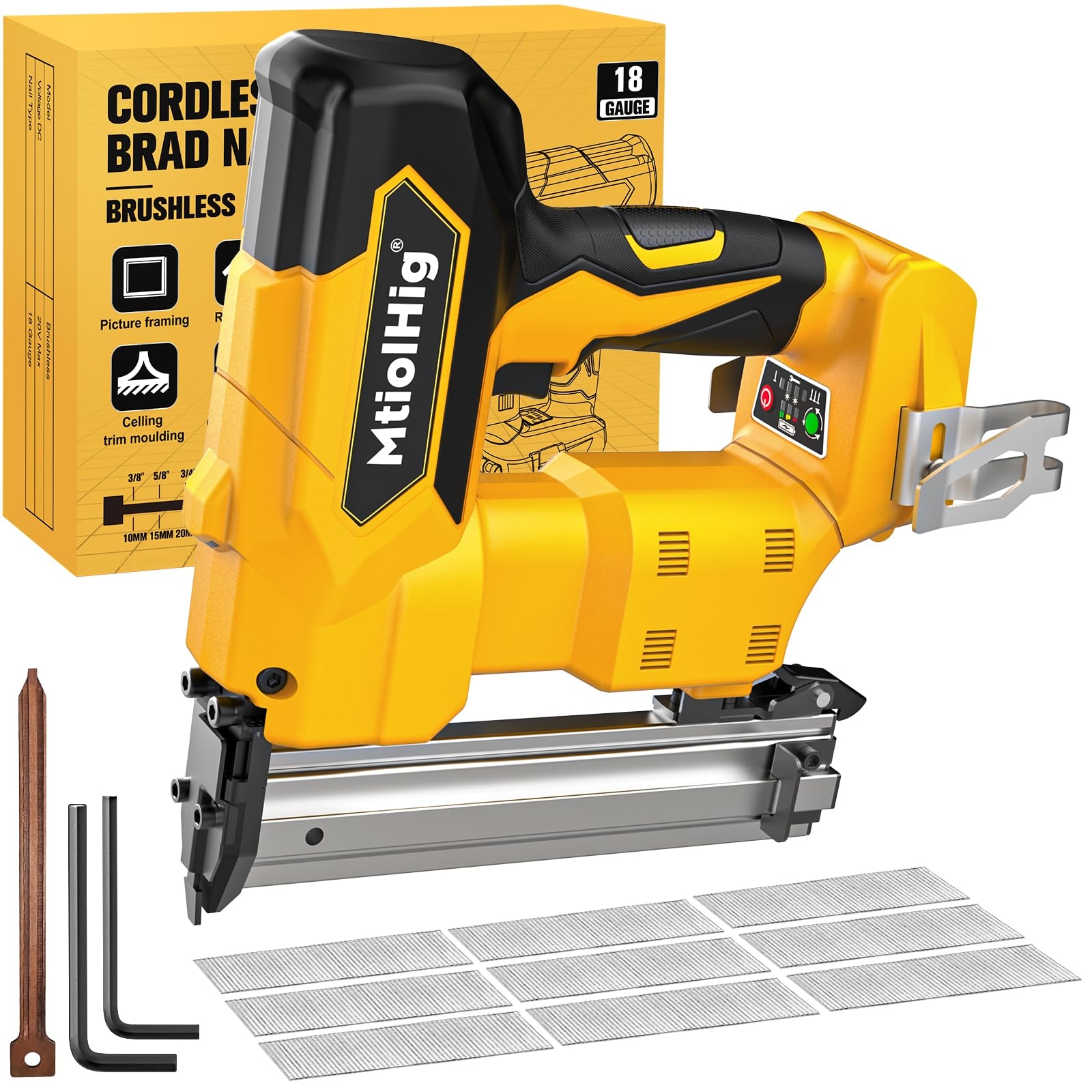 MtiolHig Cordless 18GA Brad Nailer Compatible With Dewalt 20V Max 18 Gauge Nail Gun With 1000 Nials For Wood Carpentry Brushless 2 Mode 5 8 To 1 1 4 Inch Tool Only Amazon