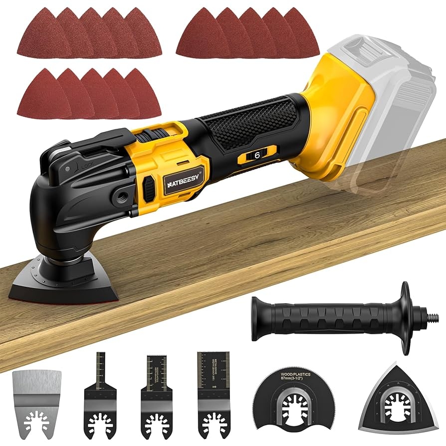NATBEESY Oscillating Multi Tool Compatible With De walt 20V Max Battery Cordless Oscillating Tool 6 Speed 21000 OPM Brushless Motor Woodcutting Blades And Sanding Pad With Sheets Tool Only Amazon