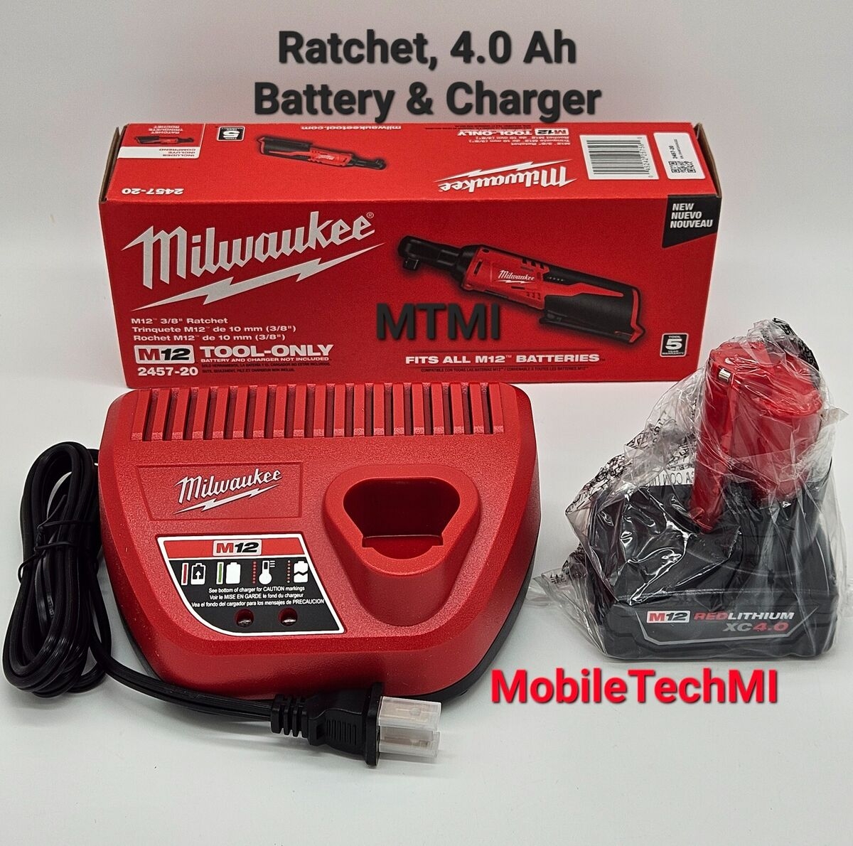NEW Milwaukee M12 Cordless 3 8 Ratchet 2457 20 Kit W 4 0Ah Battery Charger EBay