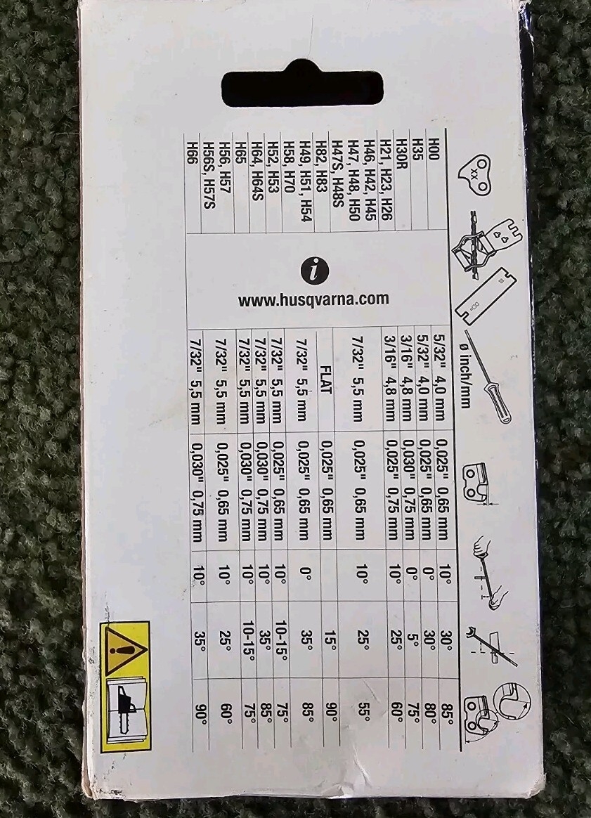 husqvarna chainsaw chain sizes chart