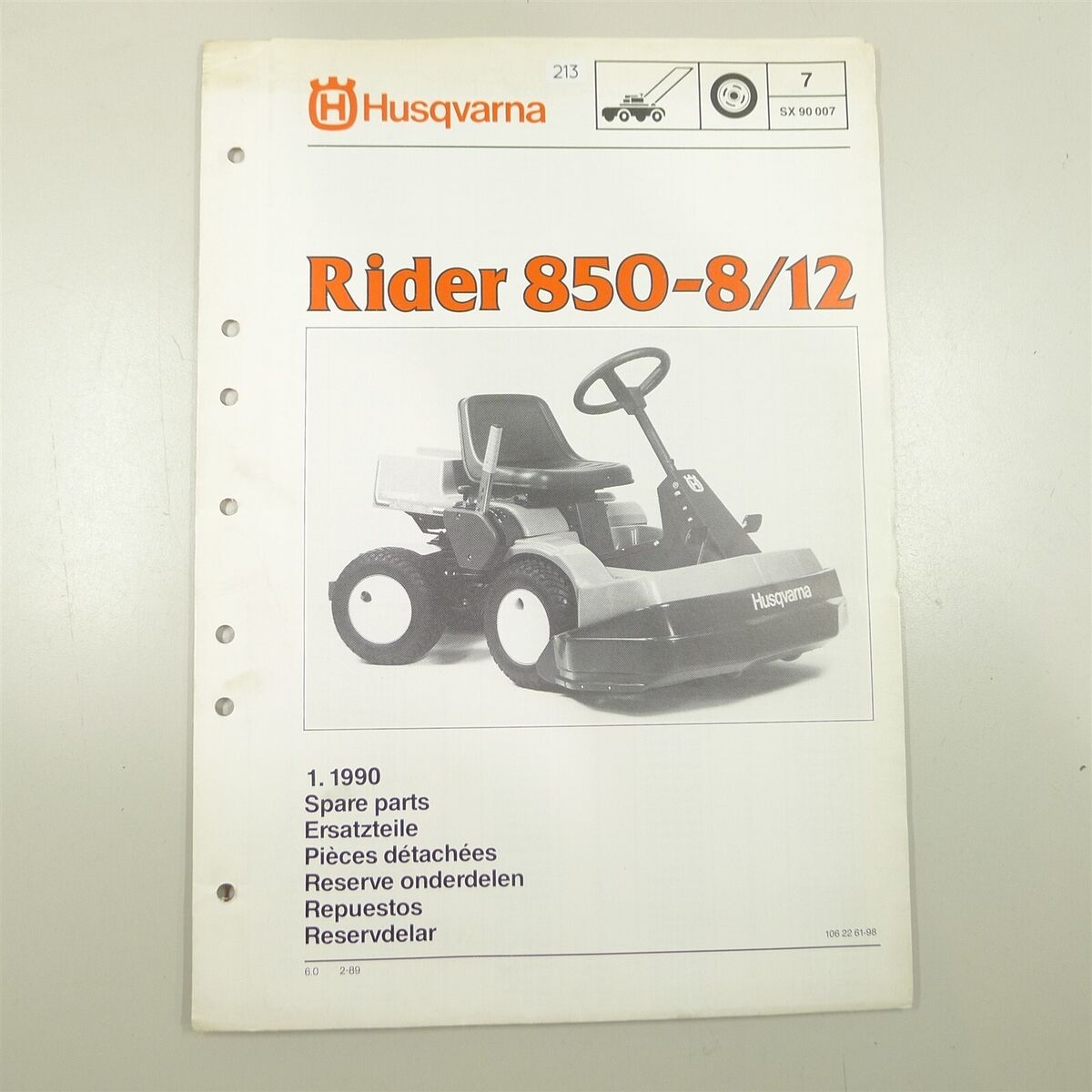 OEM Husqvarna Rider 850 8 12 Orig Riding Mower Illustrated Parts List IPL 1990 EBay