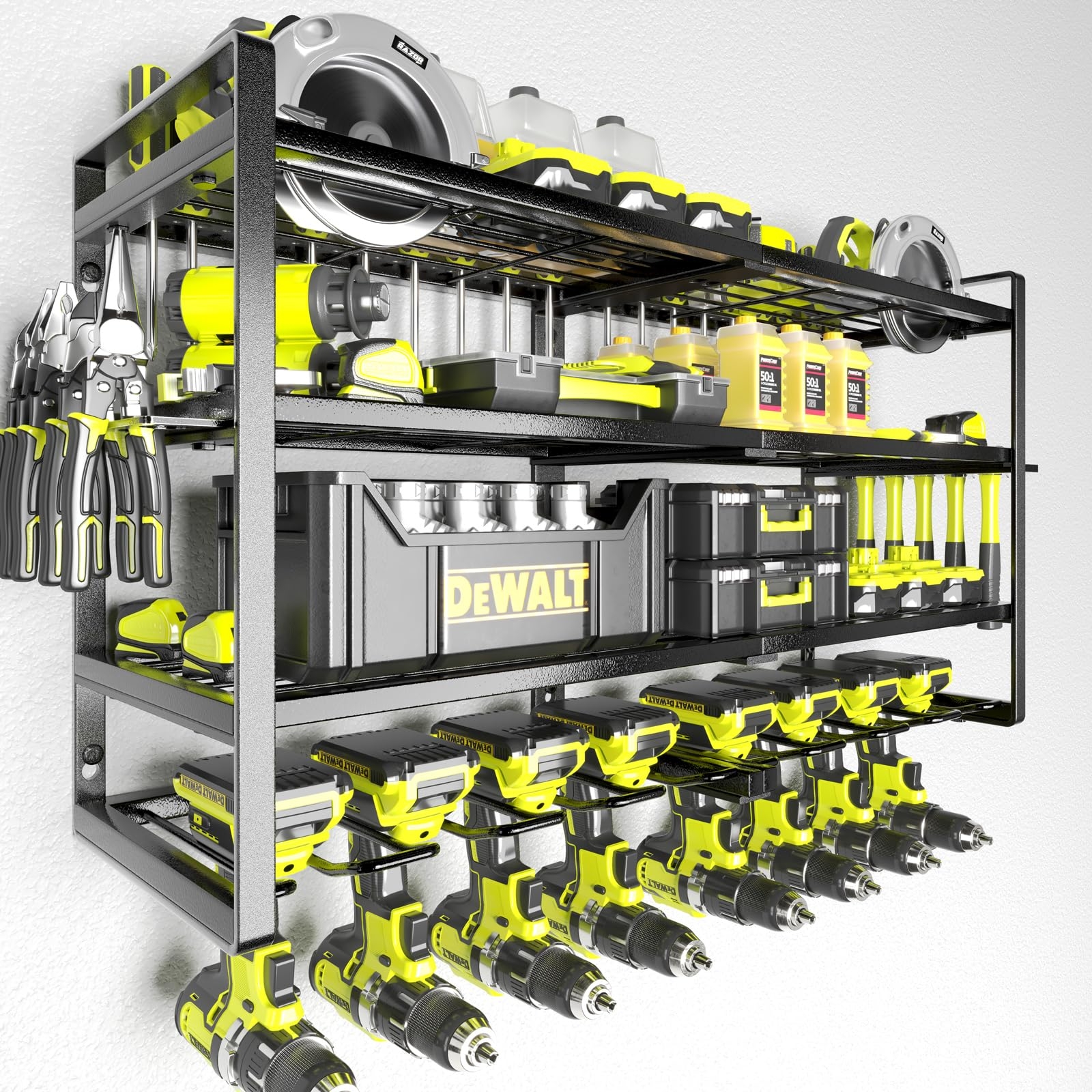 Power Tool Organizer 8 Drill Holder Wall Mount4 Layer Heavy Duty 