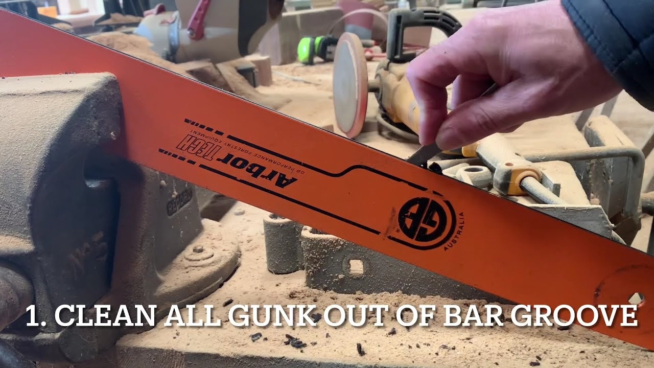 Servicing Your Chainsaw Guidebar how To Clean It Out Dress The Rails And Greases The Nose Sprocket YouTube