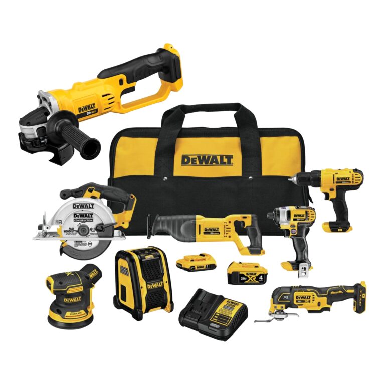 Shop DEWALT 7 Tool 20 Volt Max Power Tool Combo Kit With Soft Case 2 Batteries And Charger Included 4 5 in 20 Volt Trigger Switch Cordless Angle Grinder At Lowes