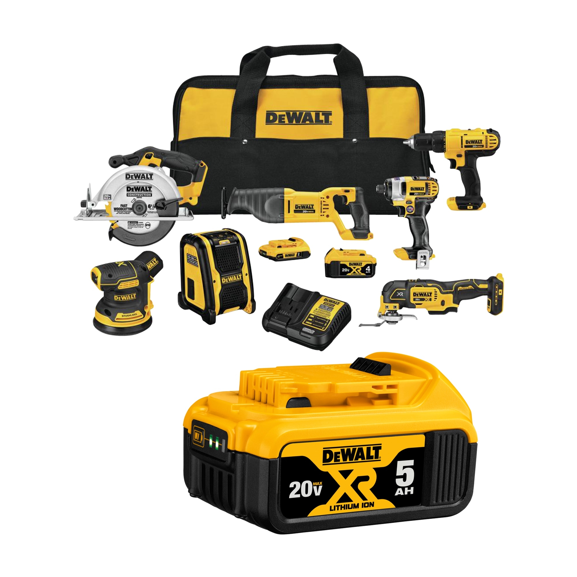 Shop DEWALT 7 Tool 20 Volt Max Power Tool Combo Kit With Soft Case 