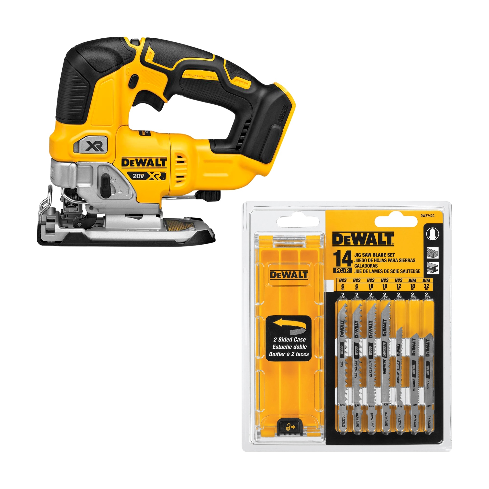 Shop DEWALT XR 20 Volt MAX Brushless Cordless Jigsaw Tool Only T Shank Jigsaw Blade Set W Case 14 Piece At Lowes