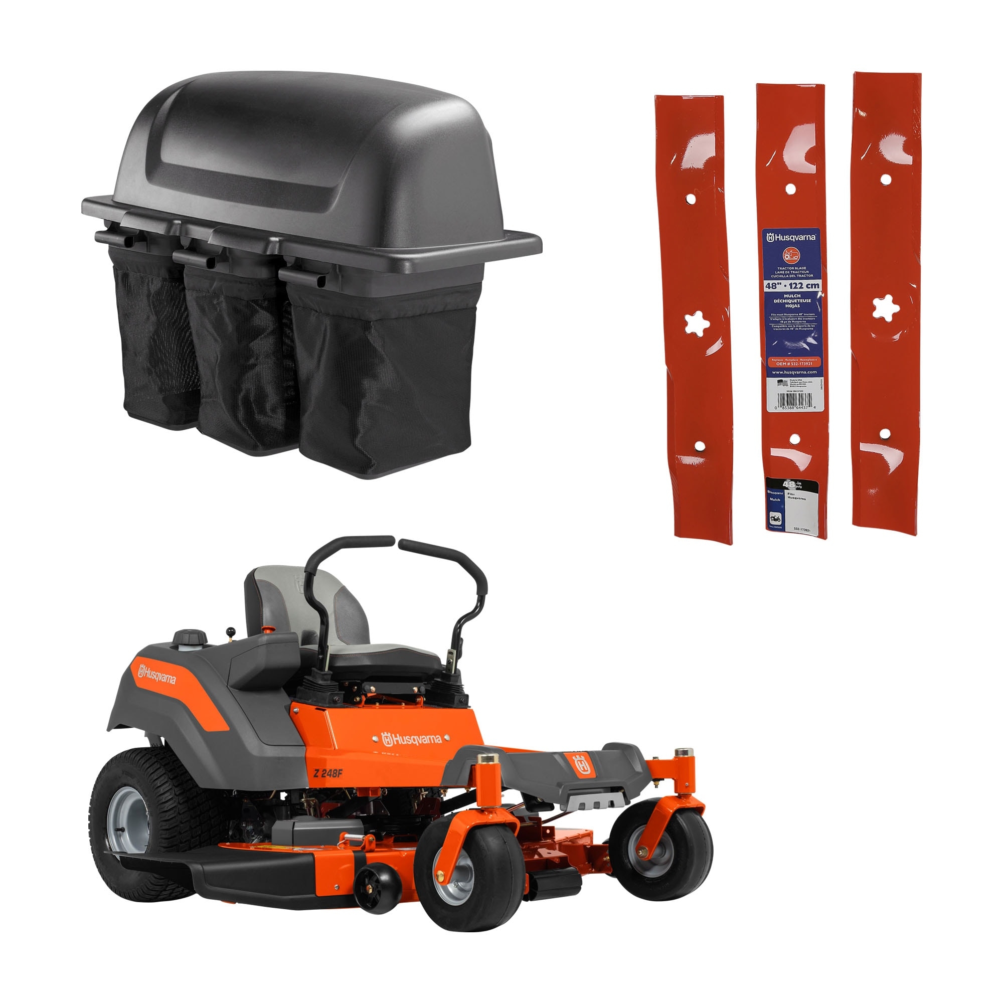 Shop Husqvarna Z248F 21 5 HP V twin Hydrostatic 48 in Collection With Compatible Blade And Bagger At Lowes