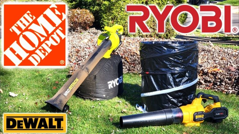 THE EASY WAY TO CLEAN UP LEAVES DEWALT 60v LEAF BLOWER RYOBI VAC ATTACK LEAF MULCHER HOME DEPOT YouTube