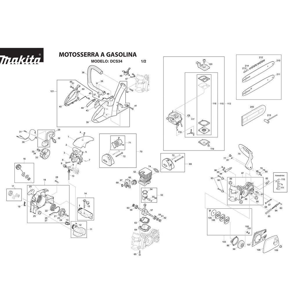 VISTA EXPLODIDA PE AS P MOTOSSERRA GASOLINA MAKITA DCS34