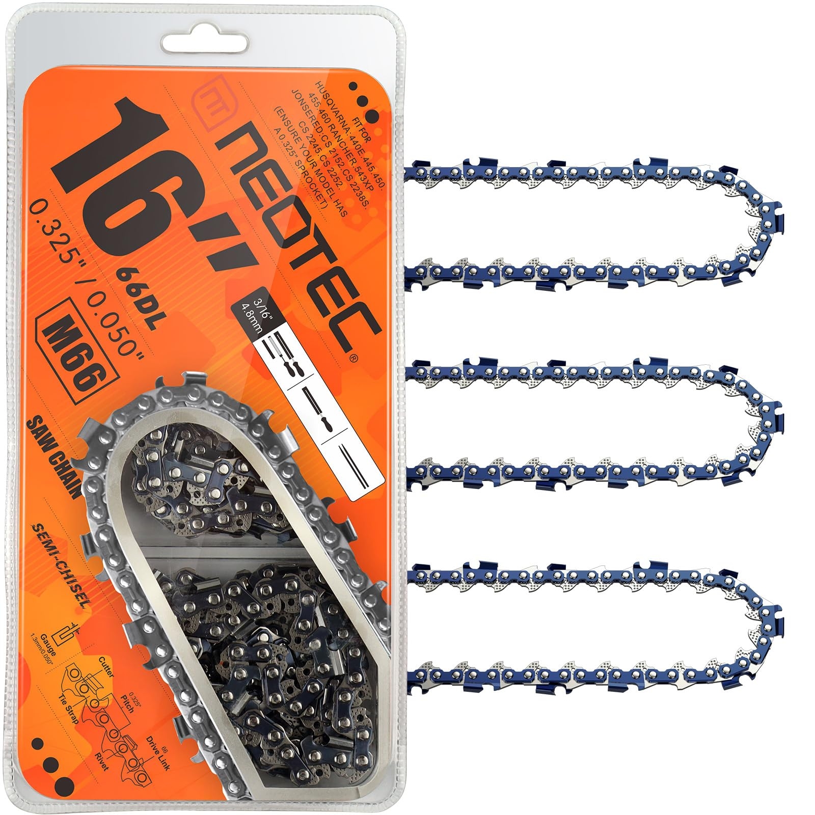 Amazon NEOTEC 16 Inch Chainsaw Chain 325 Pitch 050 Gauge 66 DL Fits Husqvarna 435 430 And More 3 Pack Patio Lawn Garden