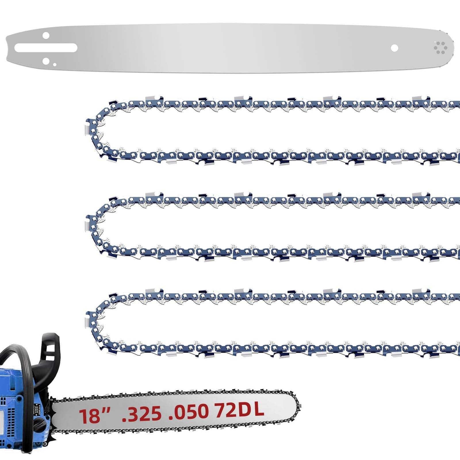 Amazon 18 Inch Chainsaw Bar And M72 Chain Combo Fit Husqvarna 325 Pitch 050 Gauge 72 Drive Links Replacement Chains Fit Husqvarna 435 440 545 345 350 51 55 RANCHER 550XP 3 Chains 1 Bar Patio Lawn Garden
