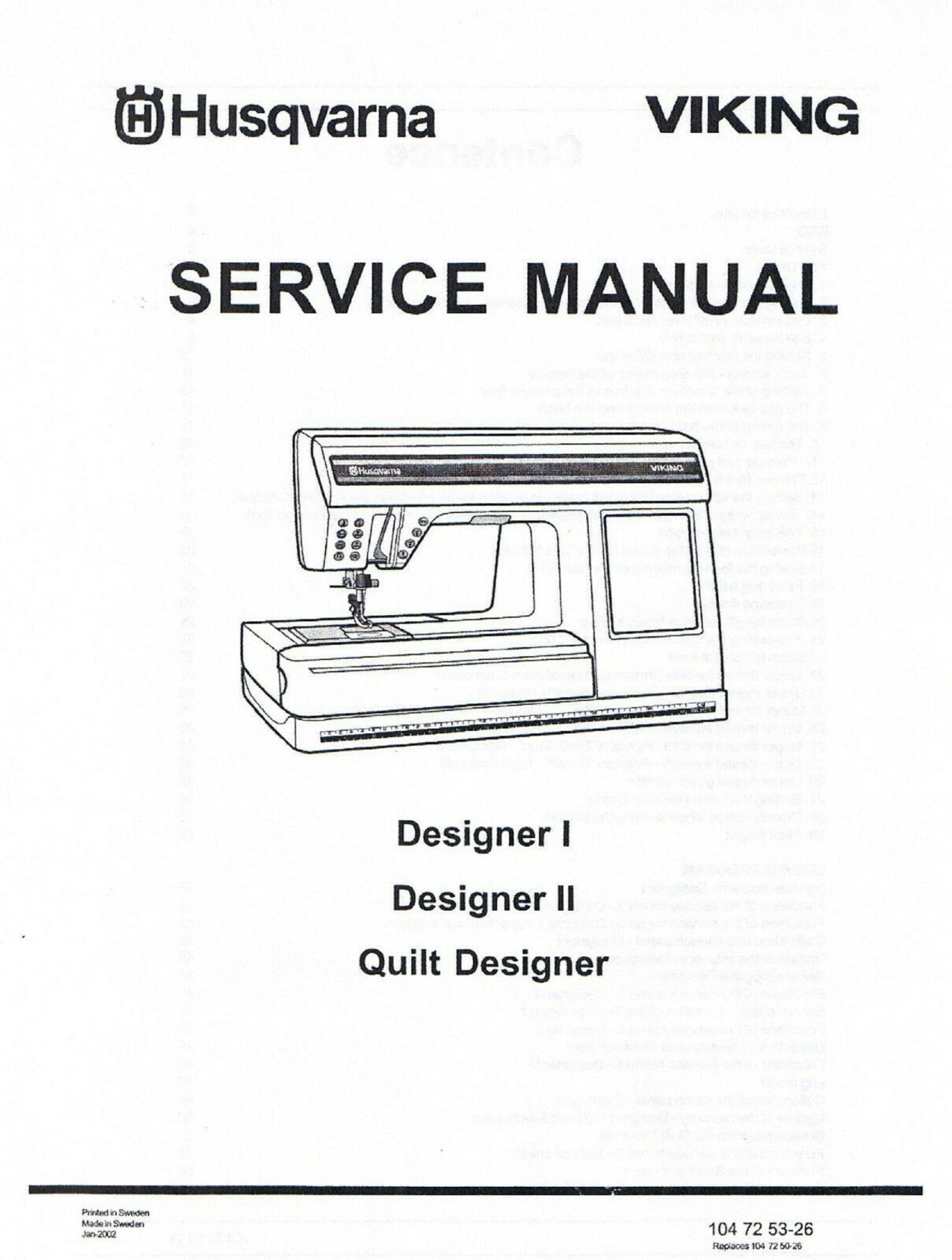 Husqvarna Viking Designer 1 II 2 Quilt Designer Sewing Embroidery Machine Service Program Repair Manual Parts List Book How To Set Timing Etsy